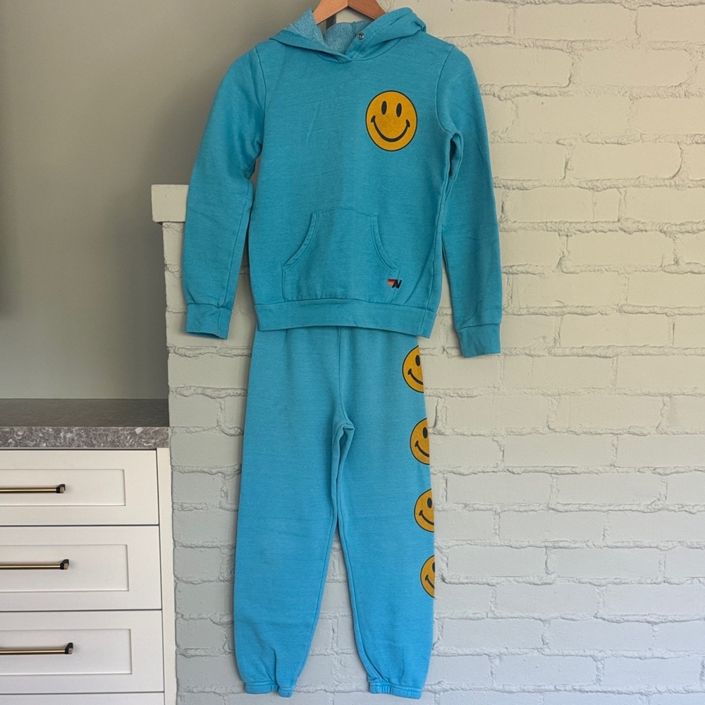 Aviator Nation Kids Blue Smiley Face Hoodie and Joggers Set Size 12